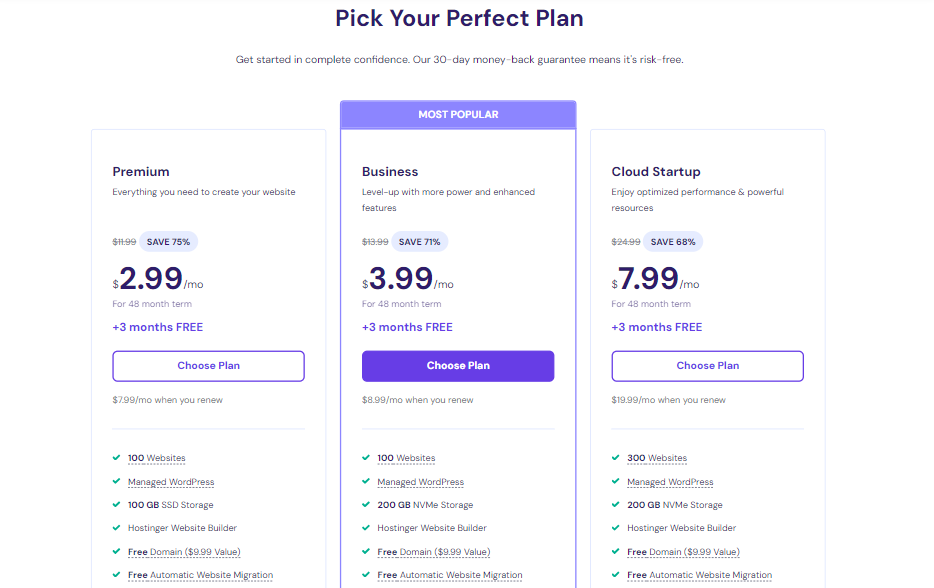 Hostinger pricing plans